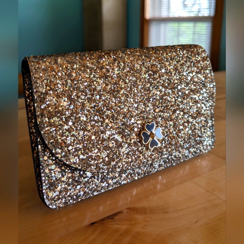 Pre-owned Kate Spade Gold Glitter Clutch, Missing Wristlet Strap